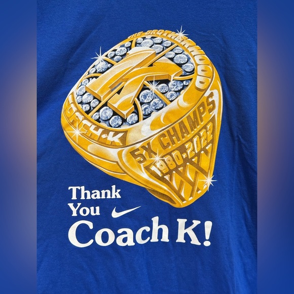 NEW Nike Duke Blue Devils Thank You Coach K Ring T-Shirt Men’s XL Royal Blue - Picture 8 of 8